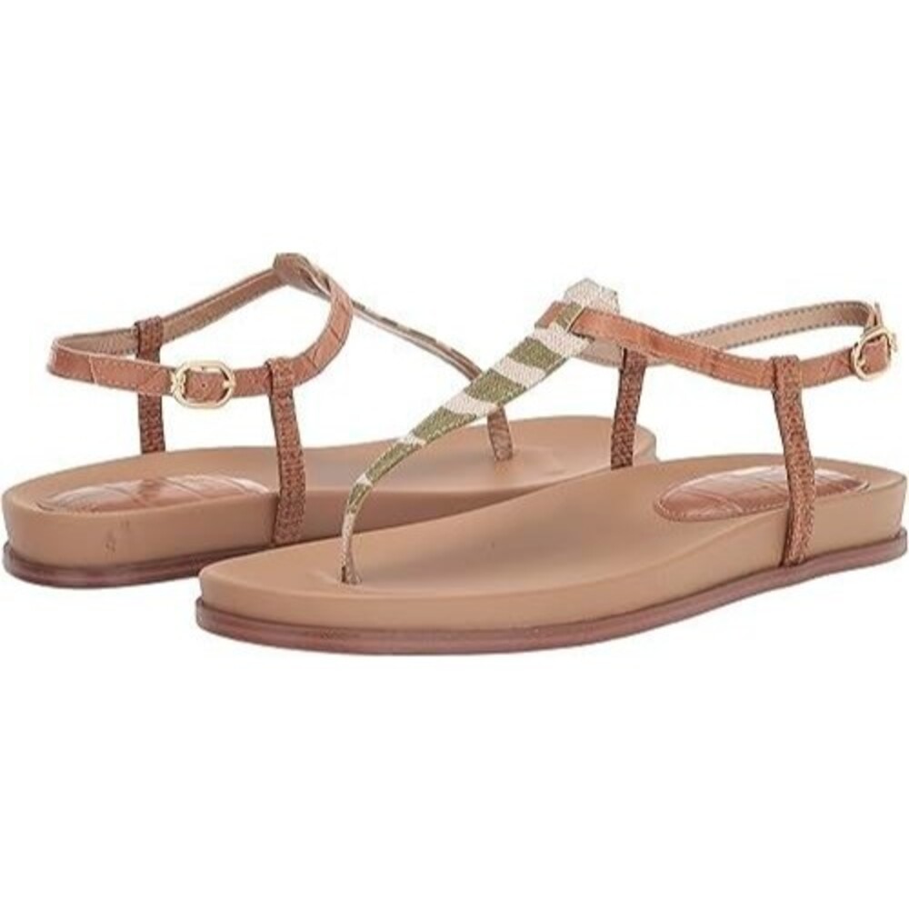 Sam Edelman Naomi Size 6.5 M Thong Green Zebra Linen T-Strap Sandals NIB